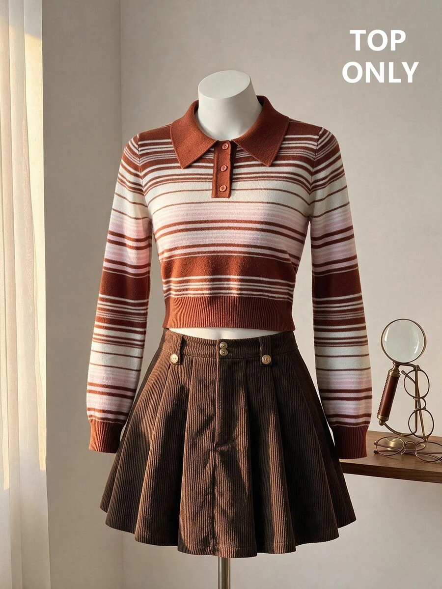 SHEIN MOD Women's Striped Long Sleeve Casual Sweater - Multicolor - View 1