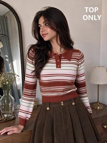 SHEIN MOD 女款條紋長袖休閒毛衣 - 彩色 - 查看 1