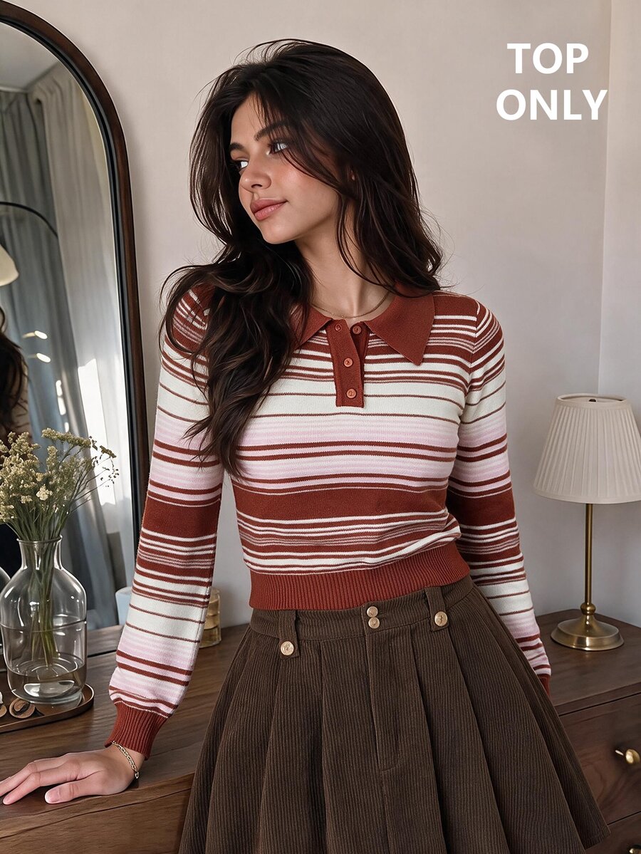 SHEIN MOD 女款條紋長袖休閒毛衣 - 彩色 - 查看 1
