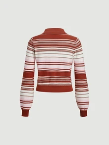 SHEIN MOD 女款條紋長袖休閒毛衣 - 彩色 - 查看 6