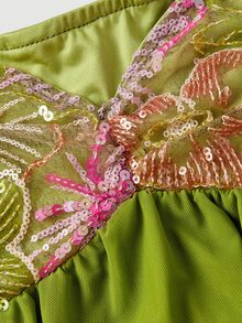 SHEIN MOD 女款性感波西米亞風亮片百褶細肩帶背心上衣 街頭風 早午餐度假 橄欖綠 夏季 - 綠色 - 查看 4