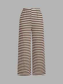 SHEIN MOD Women's Asymmetrical Shoulder Striped Top And Pants Casual Daily 2 Pieces Set - Multicolor - View 10