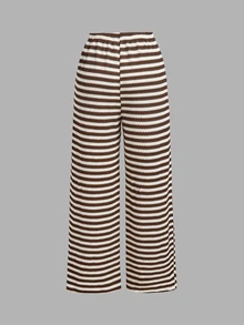 SHEIN MOD Women's Asymmetrical Shoulder Striped Top And Pants Casual Daily 2 Pieces Set - Multicolor - View 11