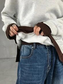 FRIFUL Áo nỉ dài tay 2 trong 1 in chữ cho nữ - Xám - Xem 3