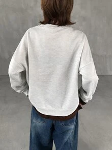 FRIFUL Áo nỉ dài tay 2 trong 1 in chữ cho nữ - Xám - Xem 7