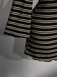 SHEIN ICON Plus Size Black And White Backless Bell Sleeve Knit Dress Autumn 90s 80's 70's Back-To-School Club Brunch Dinner Party Vacation Y2k 2000s Fall - Black and White - View 8