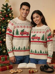 EASEVO Men's Plus Size Casual Long Sleeve Cable Knit Crew Neck Sweater Halloween Christmas Winter Party Autumn - Multicolor - View 1