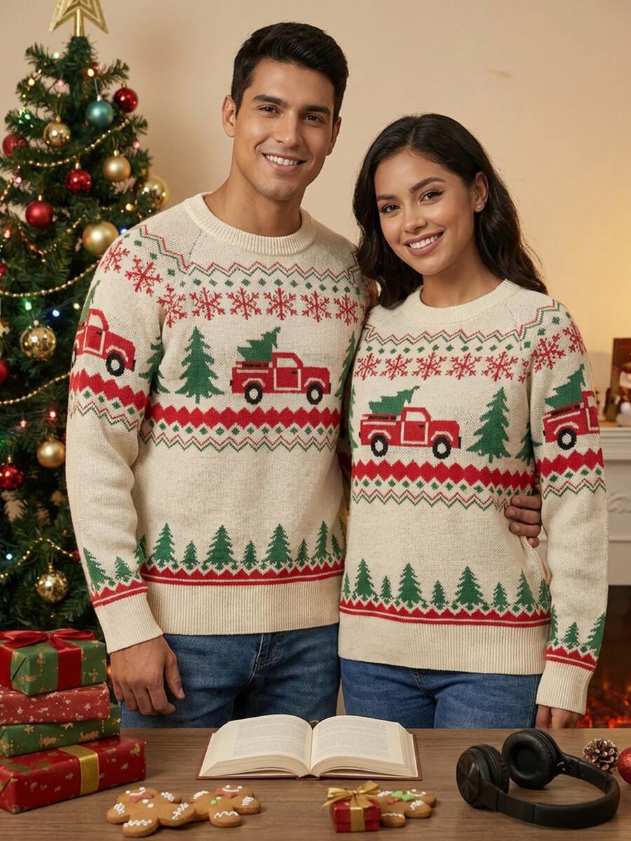EASEVO Men's Plus Size Casual Long Sleeve Cable Knit Crew Neck Sweater Halloween Christmas Winter Party Autumn - Multicolor - View 1
