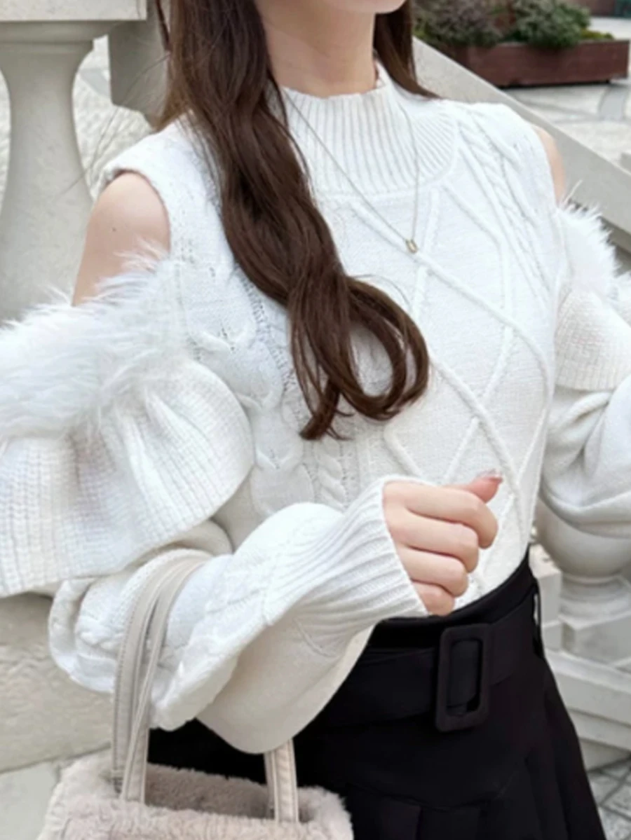 FRIFUL Women's Solid Color Casual Versatile Daily Wear Long Sleeve Sweater - White - View 1