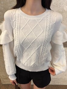 FRIFUL Women's Solid Color Casual Versatile Daily Wear Long Sleeve Sweater - White - View 3