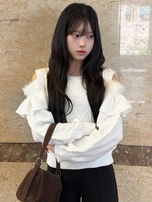 FRIFUL Women's Solid Color Casual Versatile Daily Wear Long Sleeve Sweater - White - View 2