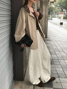 FRIFUL Áo khoác dài tay nữ họa tiết da báo phối màu, phong cách thường ngày, đa năng, mặc hàng ngày - Màu Khaki - Xem 4