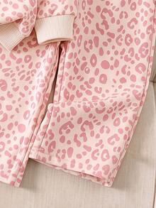 Conjunto de 2 piezas de sudadera con estampado de leopardo y pantalones de chándal de pierna ancha para niñas, atuendo de estilo callejero cómodo, uso diario de moda para otoño/invierno - Multicolor - Ver 6