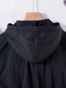 SHEIN Tween Girl Long Sleeve Hooded Drop Shoulder Black Jacket Halloween Autumn Fall School Running Graphic Baggy - Black - View 5