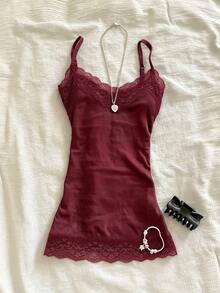 IslaSuriya Lace Patchwork Fitted Camisole For Women - Multicolor - View 5