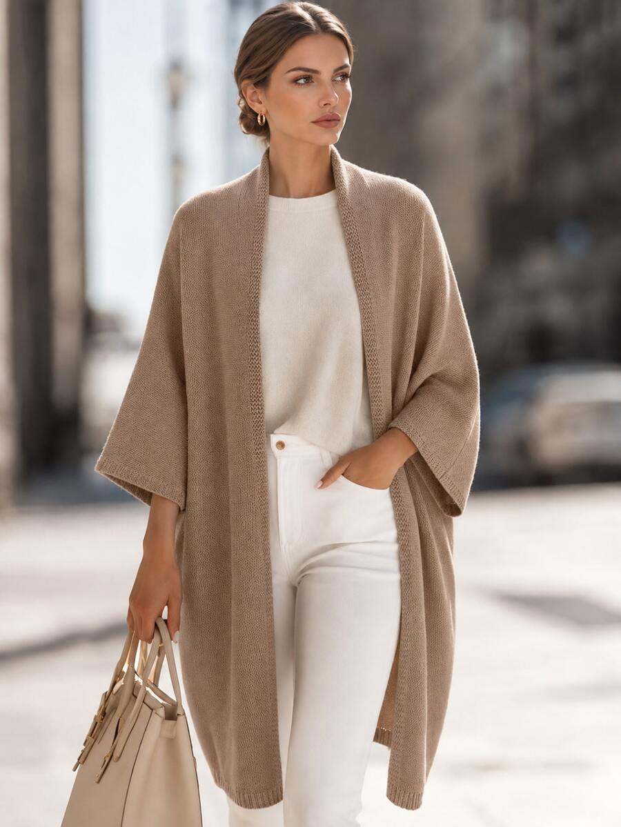 Balvessa New Arrival Women's AutumnSolid-Color Casual Versatile Cardigan, Khaki KnitCardigan Outerwear For Going-Out, Commute & DailyWear - Khaki - View 1
