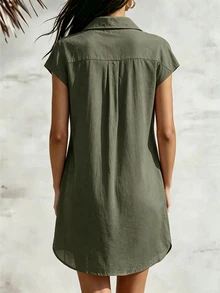 Balvessa Women's Summer Vacation Style Loose Red Dress - Army Green - View 2