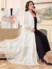 Al Najma Plus Size Women Rhinestone Floral Pattern Casual Party Abaya - Apricot - View 1
