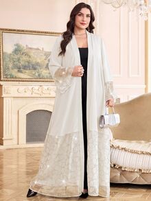 Al Najma Plus Size Women Rhinestone Floral Pattern Casual Party Abaya - Apricot - View 6