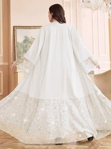 Al Najma Plus Size Women Rhinestone Floral Pattern Casual Party Abaya - Apricot - View 2