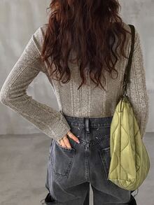 FRIFUL Women Plain Front Tie Long Sleeve Casual Simple T-Shirt, Daily Wear Summer - Apricot - View 4
