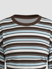 SHEIN Áo nỉ chui đầu kẻ sọc thời trang thanh lịch phong cách thường ngày cho bé gái tuổi teen, mùa thu - Nhiều màu - Xem 4