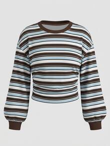 SHEIN Áo nỉ chui đầu kẻ sọc thời trang thanh lịch phong cách thường ngày cho bé gái tuổi teen, mùa thu - Nhiều màu - Xem 3