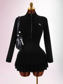 Amplova Women's Knight Pattern Casual Daily Summer Knit Dress - Black - View 3