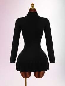 Amplova Women's Knight Pattern Casual Daily Summer Knit Dress - Black - View 4