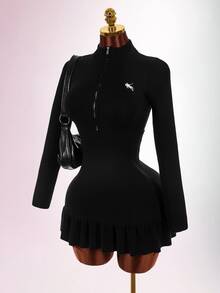 Amplova Women's Knight Pattern Casual Daily Summer Knit Dress - Black - View 9