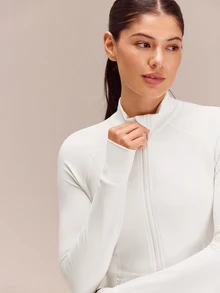 GLOWMODE FeatherFit™ Slim-It Streamline Performance Secure Pockets Zip Up Long Sleeve Jacket Low Impact Yoga Pilates Daily Spring Summer - White - View 5