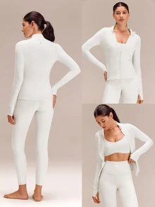 GLOWMODE FeatherFit™ Slim-It Streamline Performance Secure Pockets Zip Up Long Sleeve Jacket Low Impact Yoga Pilates Daily Spring Summer - White - View 11