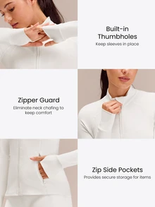 GLOWMODE FeatherFit™ Slim-It Streamline Performance Secure Pockets Zip Up Long Sleeve Jacket Low Impact Yoga Pilates Daily Spring Summer - White - View 4