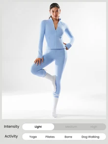 GLOWMODE FeatherFit™ Slim-It Streamline Performance Secure Pockets Zip Up Long Sleeve Jacket Low Impact Yoga Pilates Daily Valentine's Day - Baby Blue - View 6