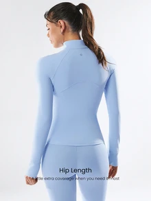 GLOWMODE FeatherFit™ Slim-It Streamline Performance Secure Pockets Zip Up Long Sleeve Jacket Low Impact Yoga Pilates Daily Valentine's Day - Baby Blue - View 2