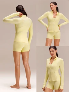 GLOWMODE FeatherFit™ Slim-It Streamline Performance Secure Pockets Zip Up Long Sleeve Jacket Low Impact Yoga Pilates Daily Valentine's Day - French Vanilla - View 10