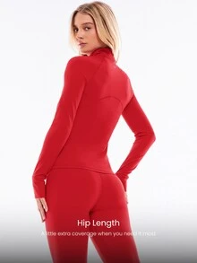 GLOWMODE FeatherFit™ Slim-It Streamline Performance Secure Pockets Zip Up Long Sleeve Jacket Low Impact Yoga Pilates Daily Spring Summer - Fiery Red - View 3