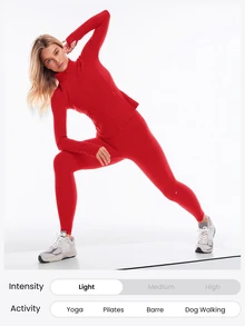 GLOWMODE FeatherFit™ Slim-It Streamline Performance Secure Pockets Zip Up Long Sleeve Jacket Low Impact Yoga Pilates Daily Spring Summer - Fiery Red - View 7