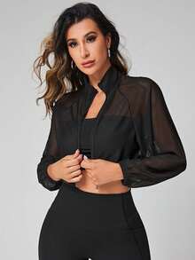 Slayform Slayform Zip Up Crop Mesh Sports Jacket - Black - View 6