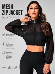 Slayform Slayform Zip Up Crop Mesh Sports Jacket - Black - View 3