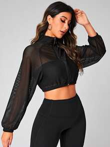 Slayform Slayform Zip Up Crop Mesh Sports Jacket - Black - View 7