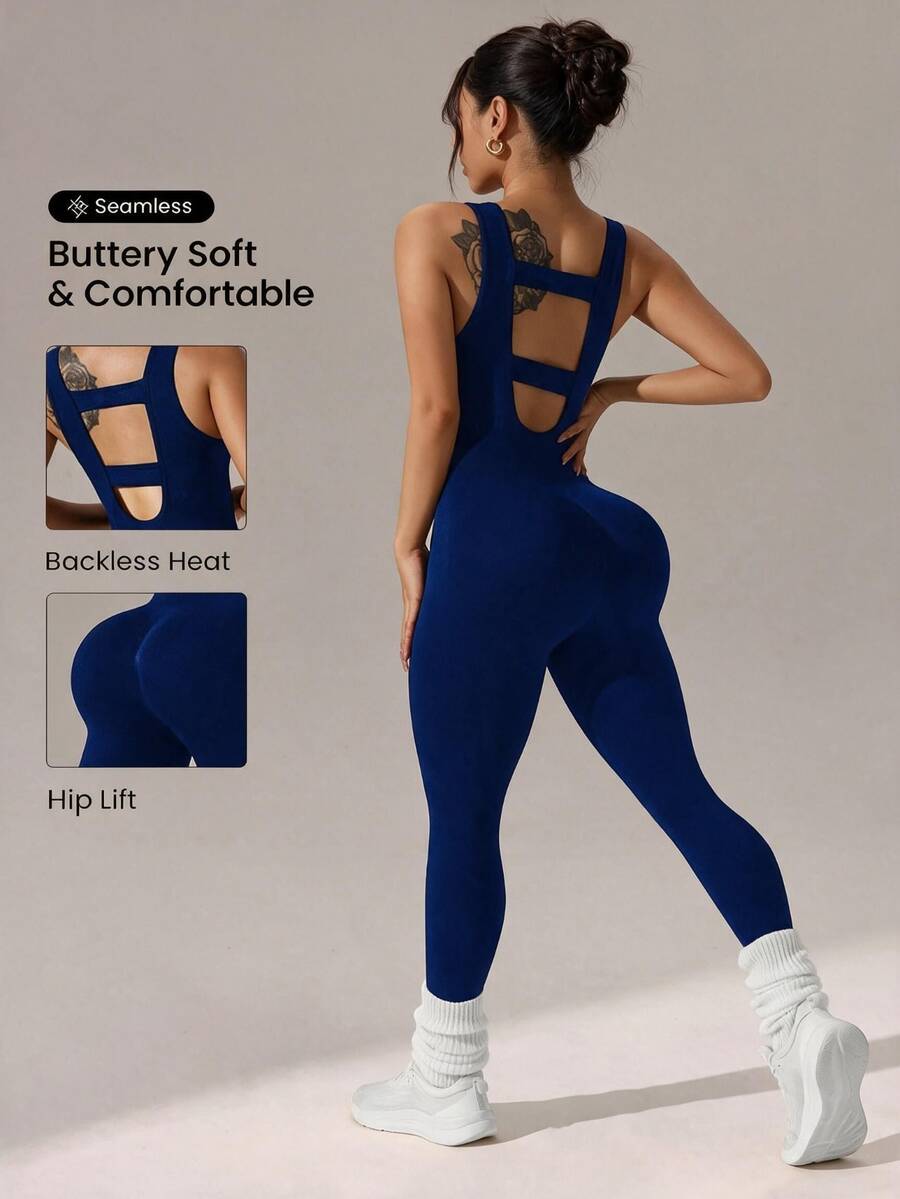 Slayform Slayform Solid Color Backless Sleeveless Seamless Jumpsuit