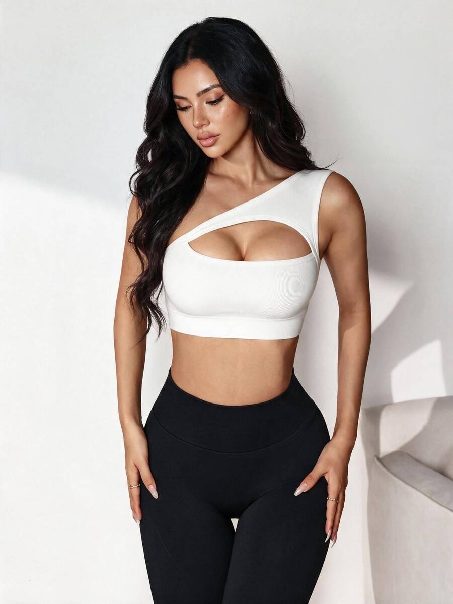 Slayform Slayform Sujetador deportivo de un hombro con abertura - Blanco - Ver 1