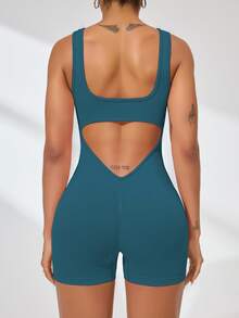 Slayform Slayform Women's Summer Green Fitted Sports Jumpsuit, Fashionable Yoga Workout Jumpsuit - Navy Blue - View 9