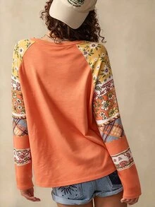 SHEIN LUNE 女款基礎秋季條紋長袖圓領休閒上衣 T-shirt，適合日常街頭穿搭 - 彩色 - 查看 2