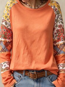 SHEIN LUNE 女款基礎秋季條紋長袖圓領休閒上衣 T-shirt，適合日常街頭穿搭 - 彩色 - 查看 3