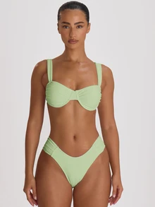 Musera Resort Underwire Thick Shoulder Ruched Cup Bikini Top Swim Vacation Holiday Summer Travel Beachwear Basics Solid Colour Swimwear Resort Core Fall Autumn - Mint Green - View 2