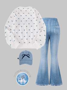 SHEIN ChillGRL Setelan Hoodie & Sweatshirt untuk Remaja Putri - Putih - View 4