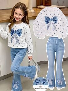 SHEIN ChillGRL Setelan Hoodie & Sweatshirt untuk Remaja Putri - Putih - View 2