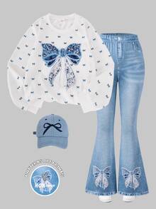 SHEIN ChillGRL Setelan Hoodie & Sweatshirt untuk Remaja Putri - Putih - View 3